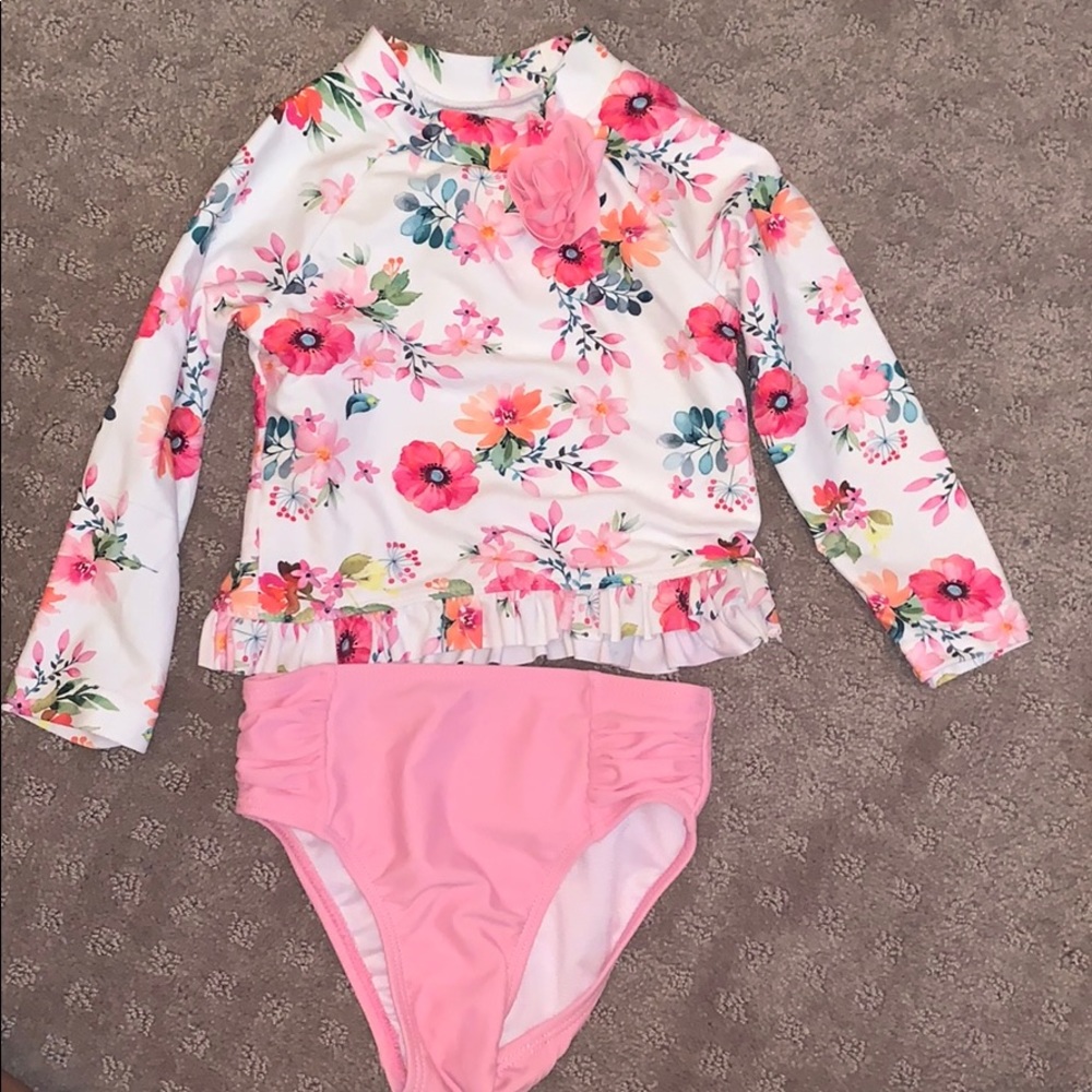 Toddler swimsuit (Watercolor Floral Rashguard Set)